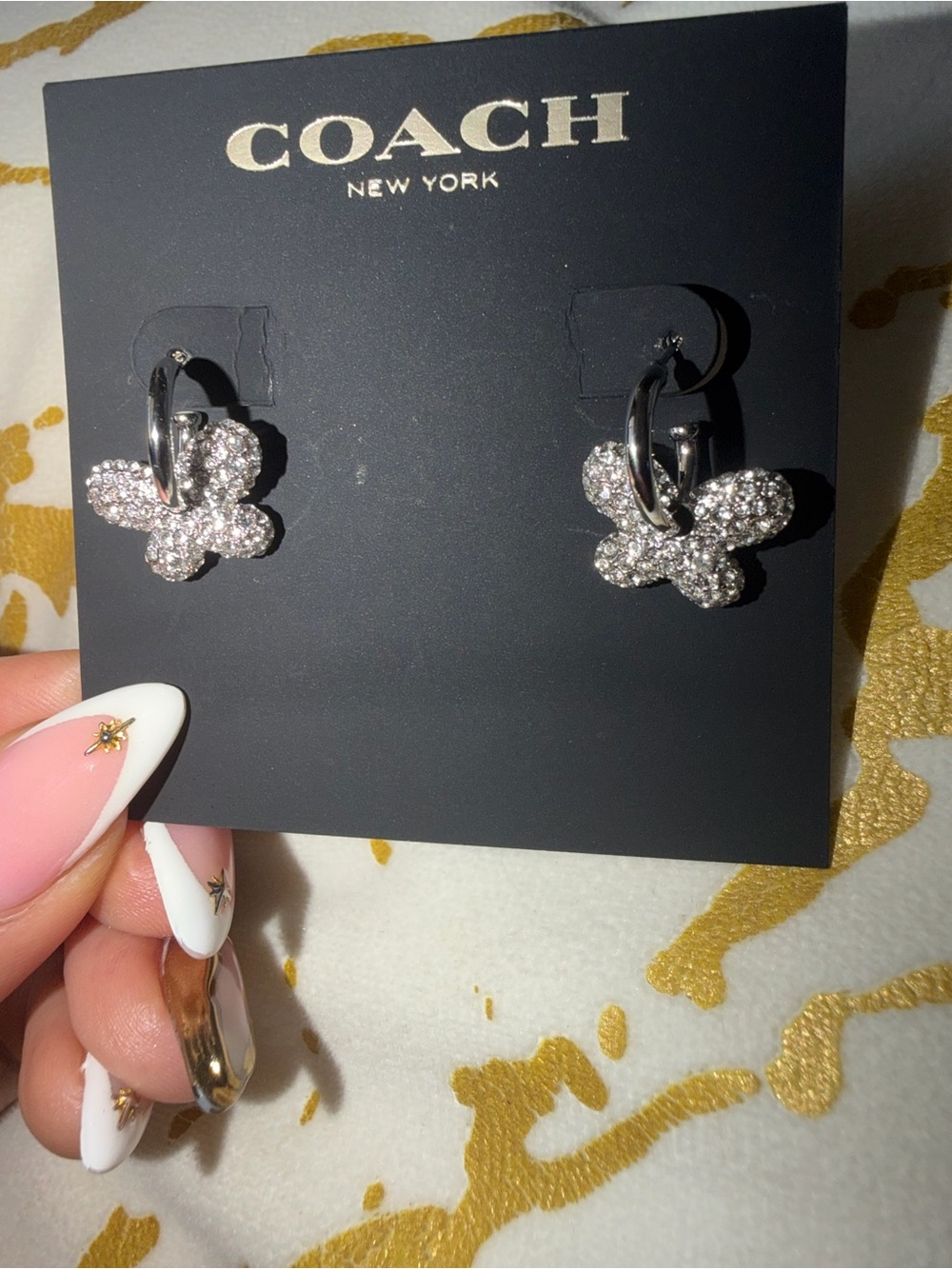 Coach Silver Pavé Butterfly Huggie Earrings